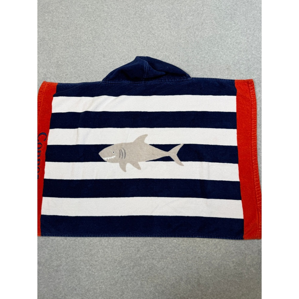 Pottery Barn Kids Shark Hooded Beach Towel Navy White Stripe Cotton 23x34 Connor